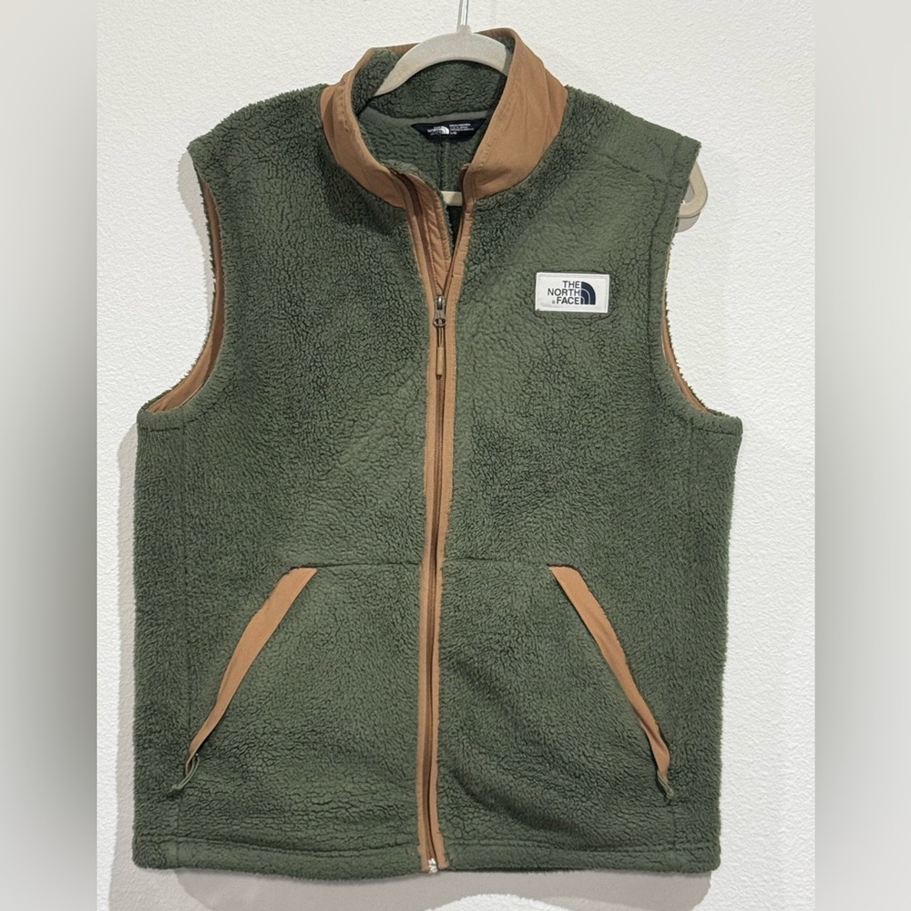 North Face Vest Jacket Mens Large Green Sherpa Fleece Campshire Full Zip